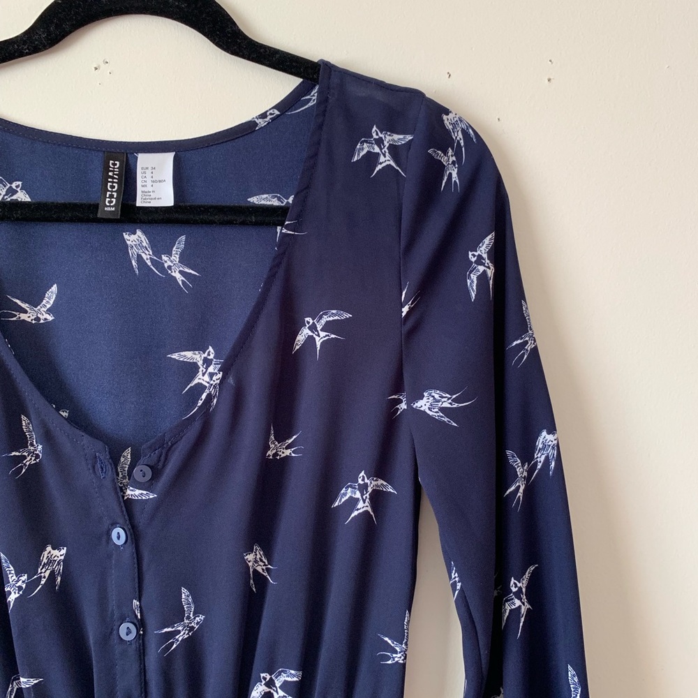 Navy Blue Bird Flow Dress